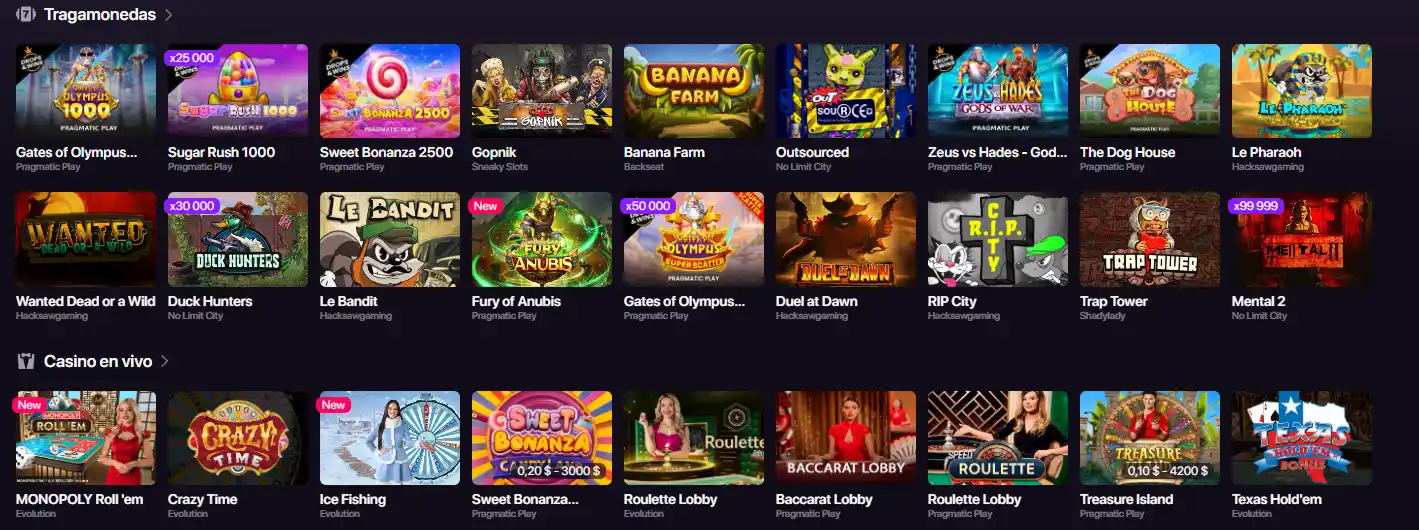CHEXX casino catalog showing slot, live casino and fast-game navigation