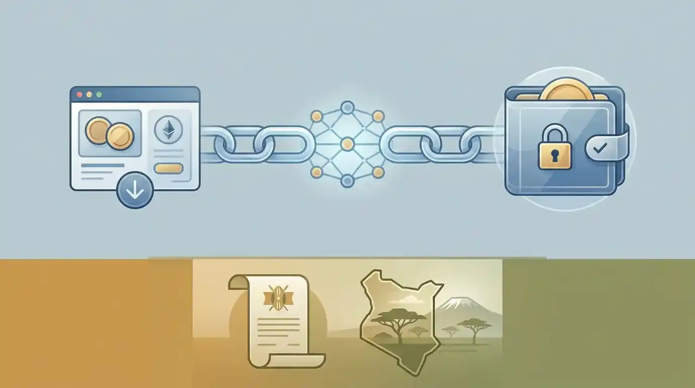 Illustration separating a crypto withdrawal flow from Kenya tax context
