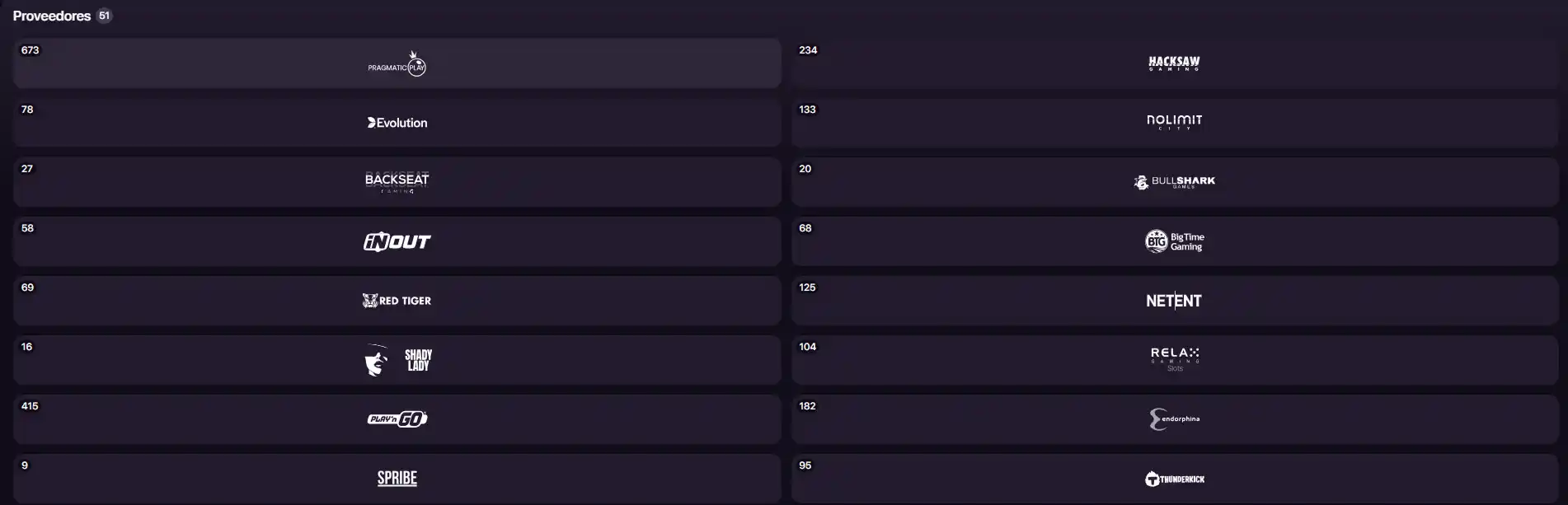 CHEXX provider directory showing the real casino provider filter